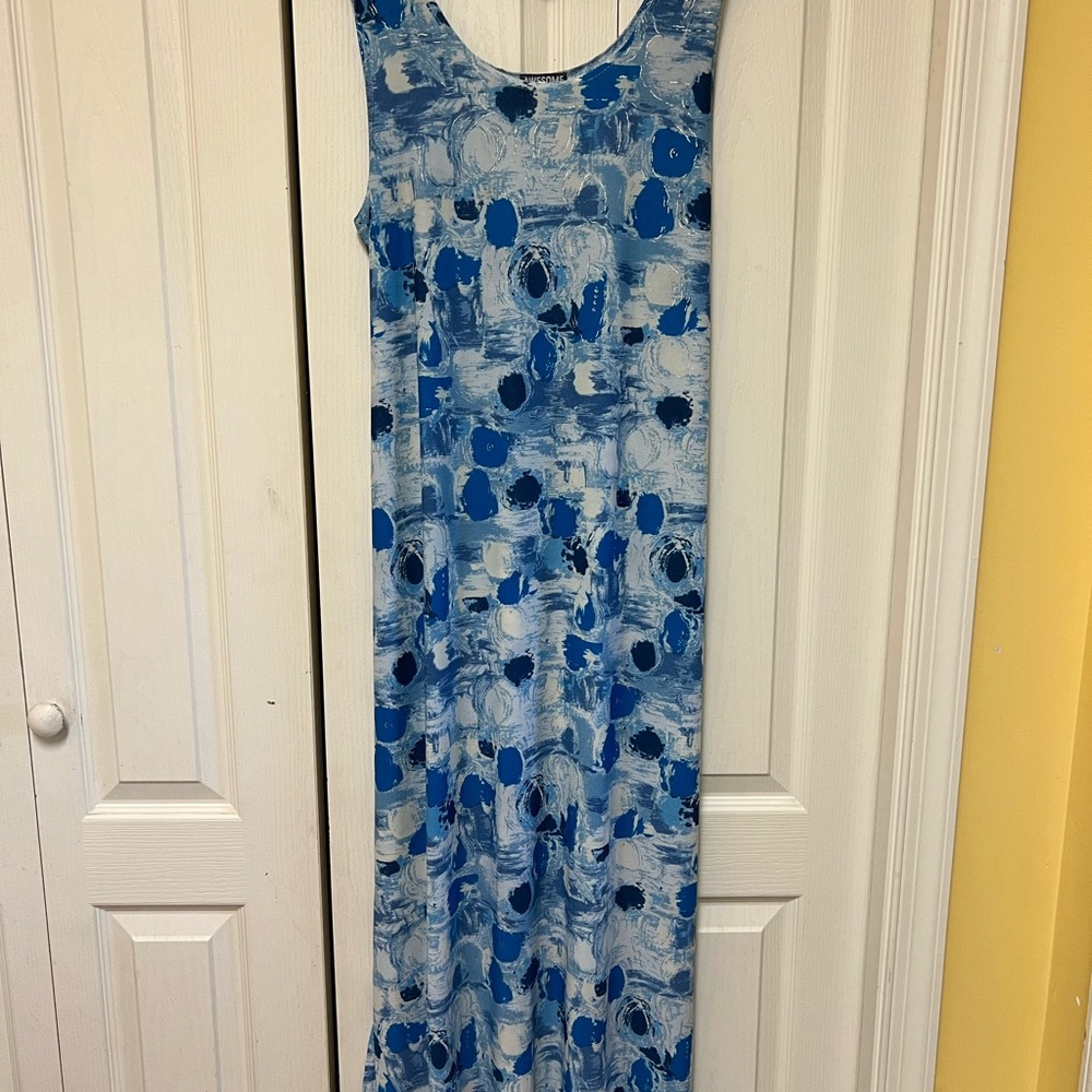 Blue and White Abstract Maxi Dress